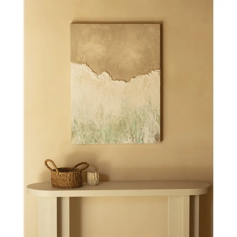 Cuadro beige y blanco decorativo sobre algodón con bastidor de madera pintado artesanalmente con pintura al óleo de 80x60cm - Decoración mural