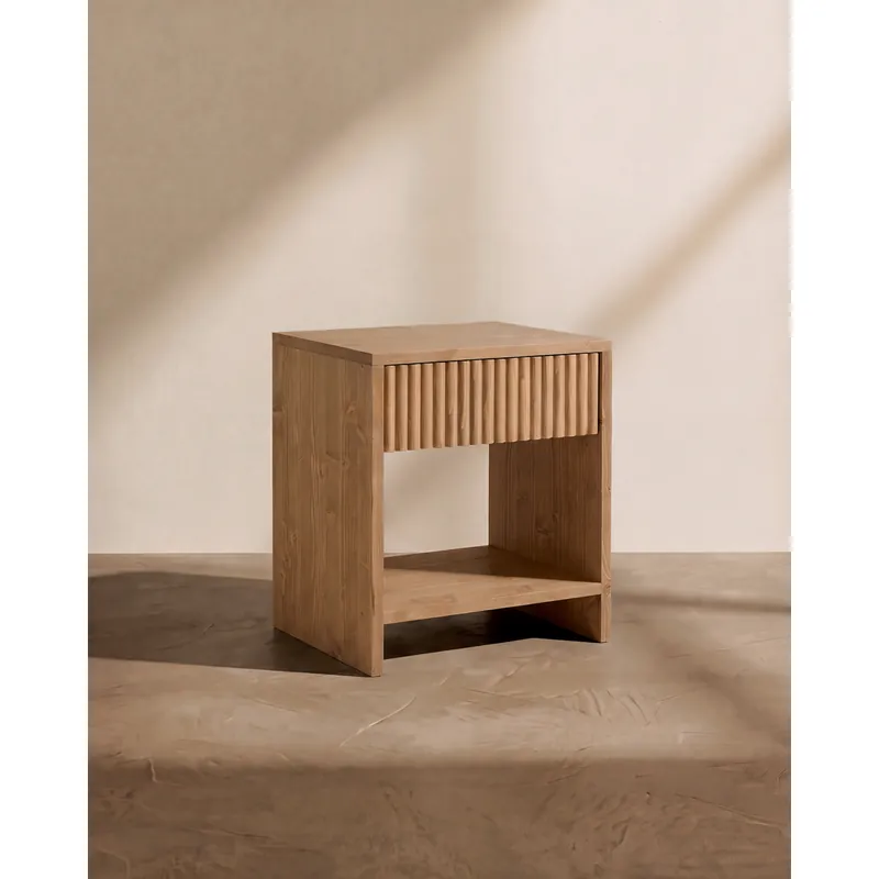 Mesita de noche de madera maciza con un cajón en tono roble oscuro de 40x40cm - Mesitas de noche