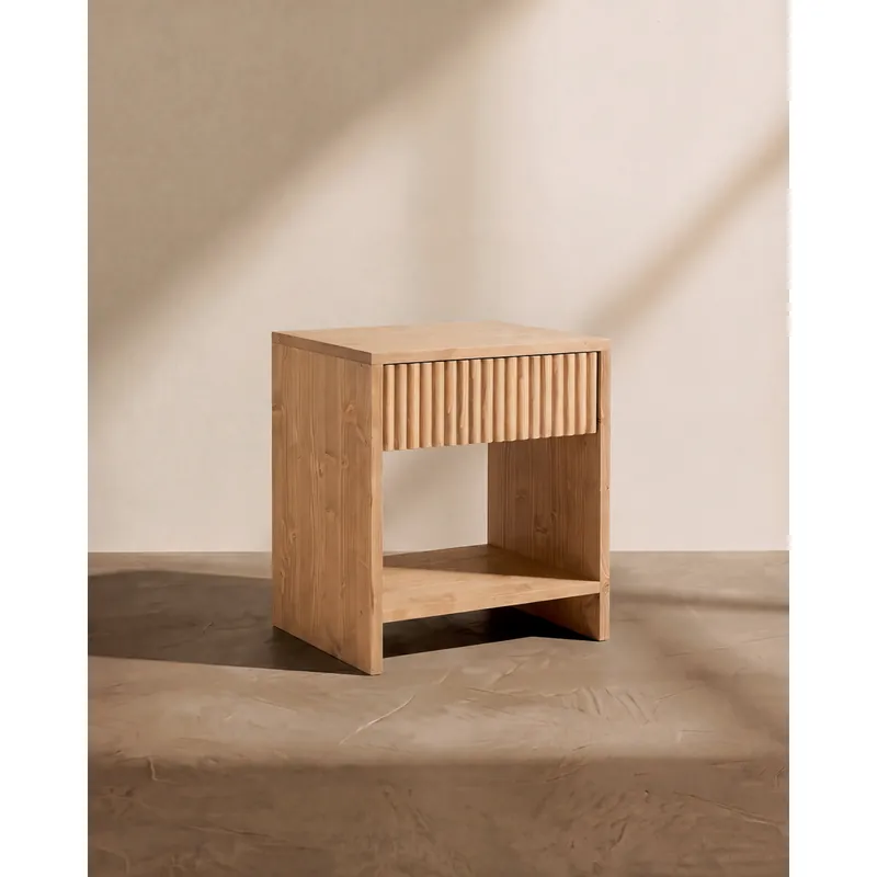 Mesita de noche de madera maciza con un cajón en tono roble medio de 40x40cm - Mesitas de noche