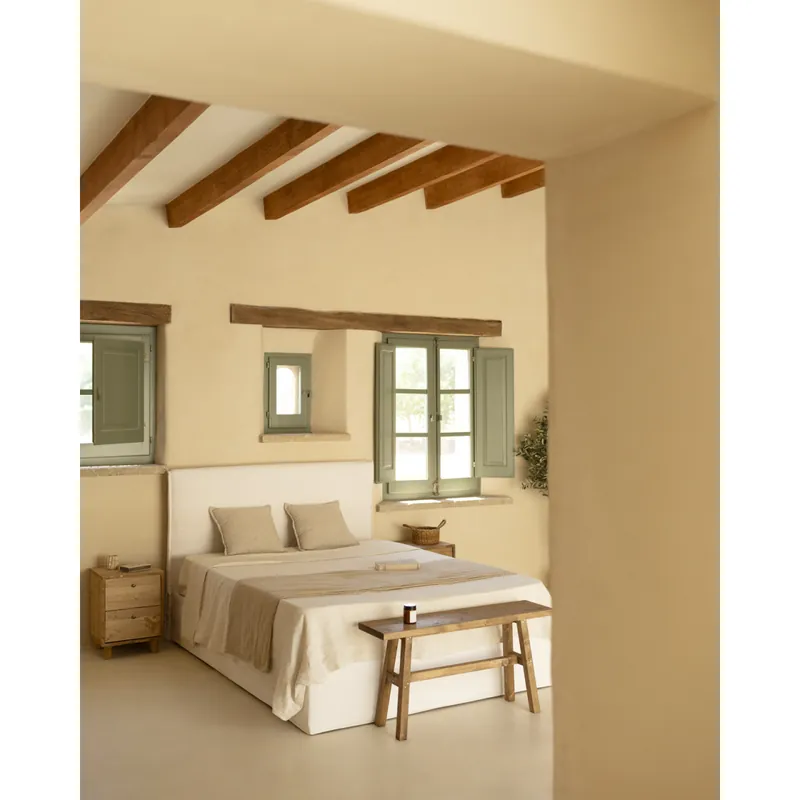 Cama con canapé desenfundable de lino blanco para colchón de 90x200cm - Dormitorio