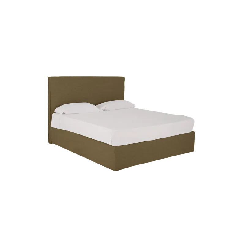 Cama con canapé desenfundable de lino verde para colchón de 90x200cm - Dormitorio