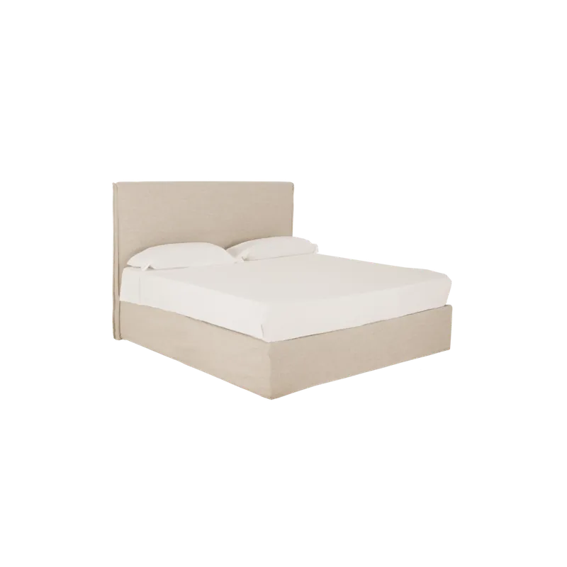 Cama con canapé desenfundable de lino beige para colchón de 90x200cm - Bestsellers Decowood