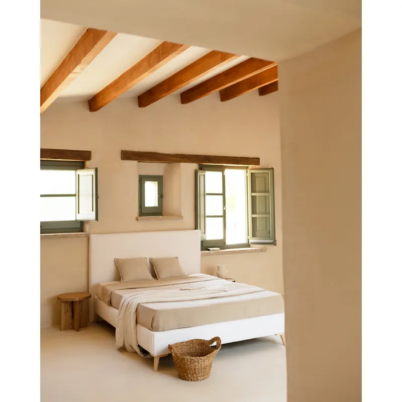 Cama tapizada de lino blanco para colchón de 90x200cm - Dormitorio