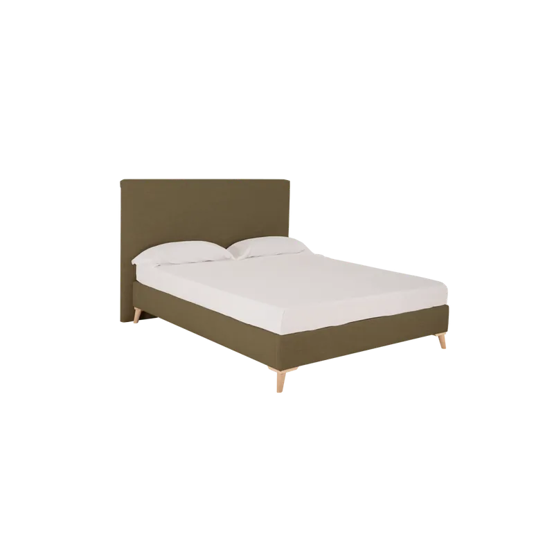 Cama tapizada de lino verde para colchón de 90x200cm - Dormitorio