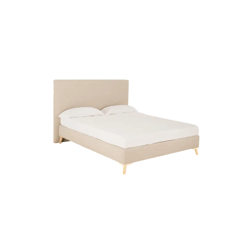 Cama tapizada de lino beige para colchón de 90x200cm - Dormitorio