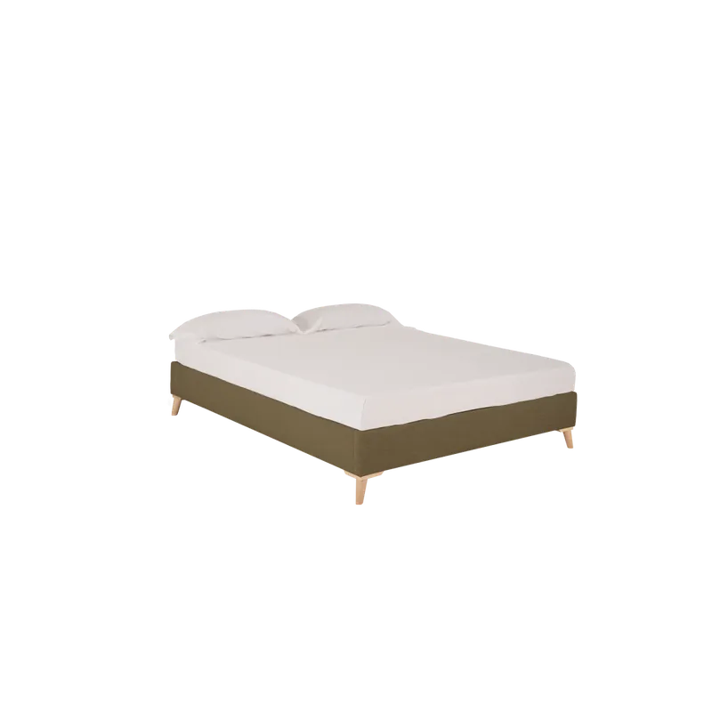 Base tapizada de lino verde para colchón de 90x200cm - Dormitorio