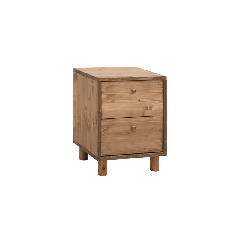 Mesita de noche de madera maciza con dos cajónes en tono roble oscuro de 51x38cm - Mesitas de noche
