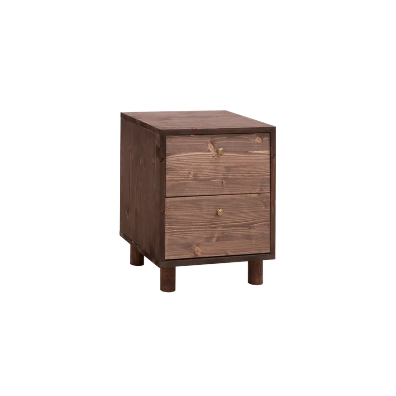 Mesita de noche de madera maciza con dos cajónes en tono nogal de 51x38cm - Mesitas de noche