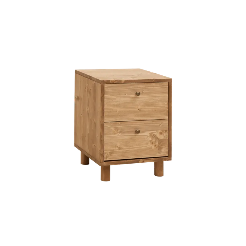 Mesita de noche de madera maciza con dos cajónes en tono roble medio de 51x38cm - Mesitas de noche