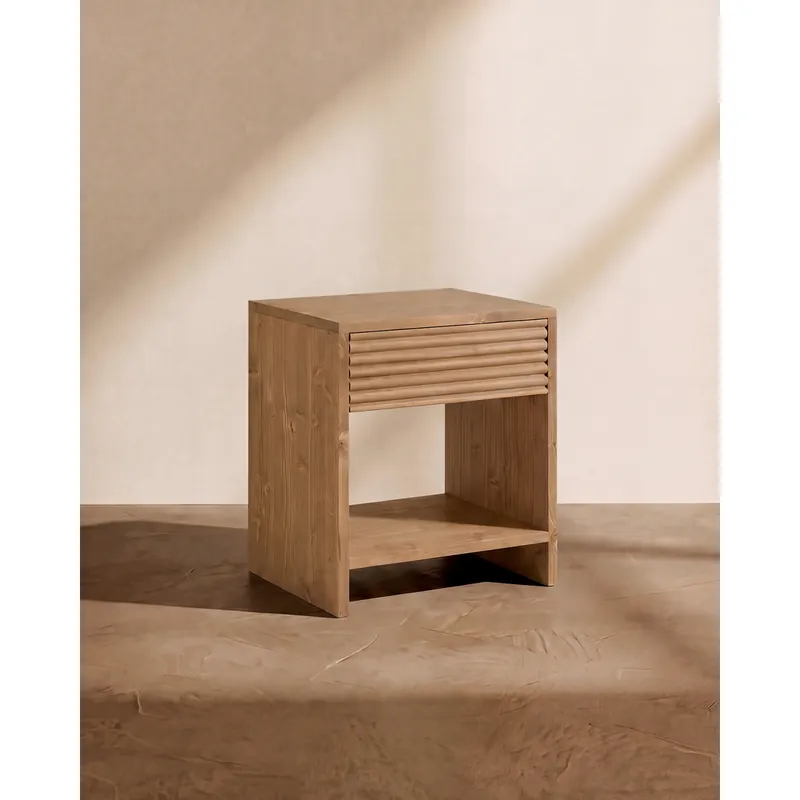 Mesita de noche de madera maciza con un cajón en tono roble oscuro de 40x40cm - Mesitas de noche