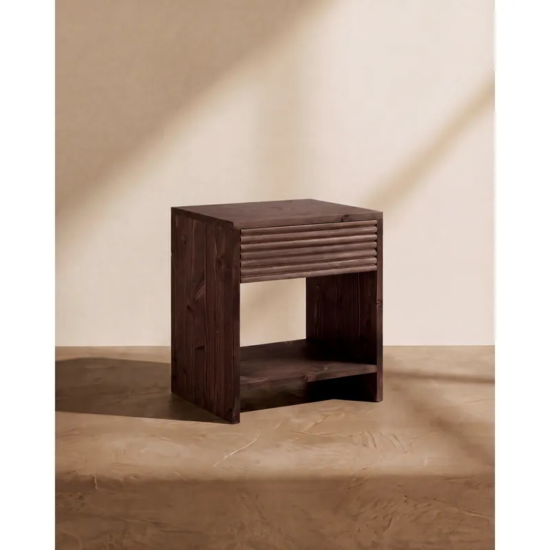 Mesita de noche de madera maciza con un cajón en tono nogal de 40x40cm - Mesitas de noche