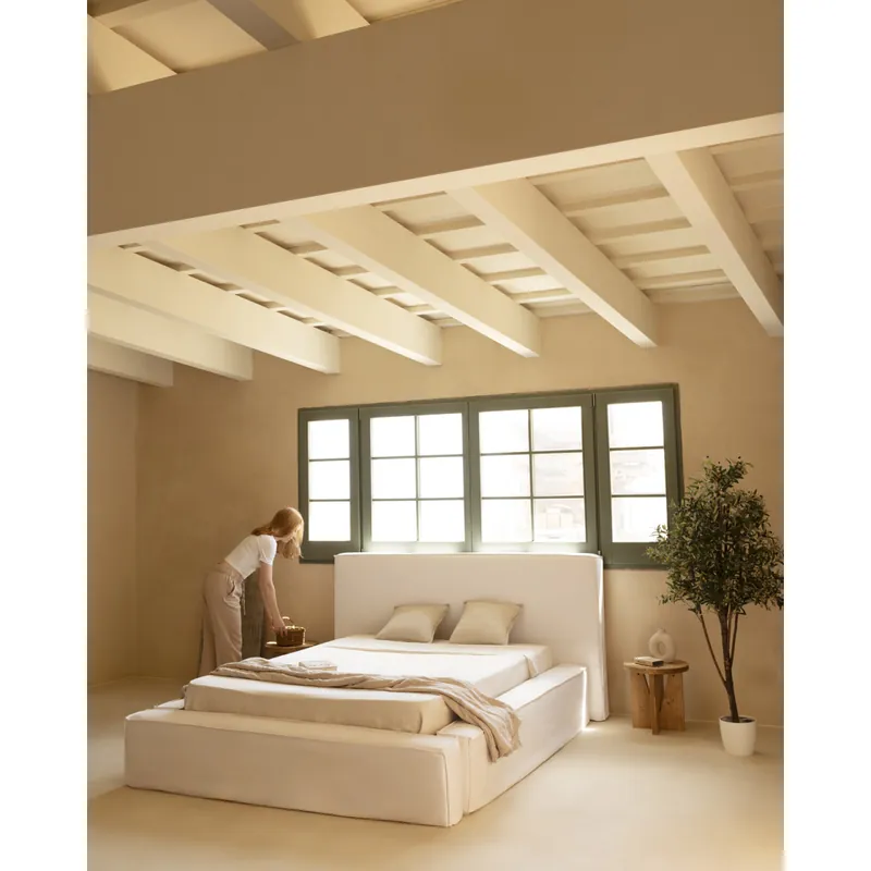 Cama desenfundable de lino blanco para colchón de 90x200cm - Dormitorio