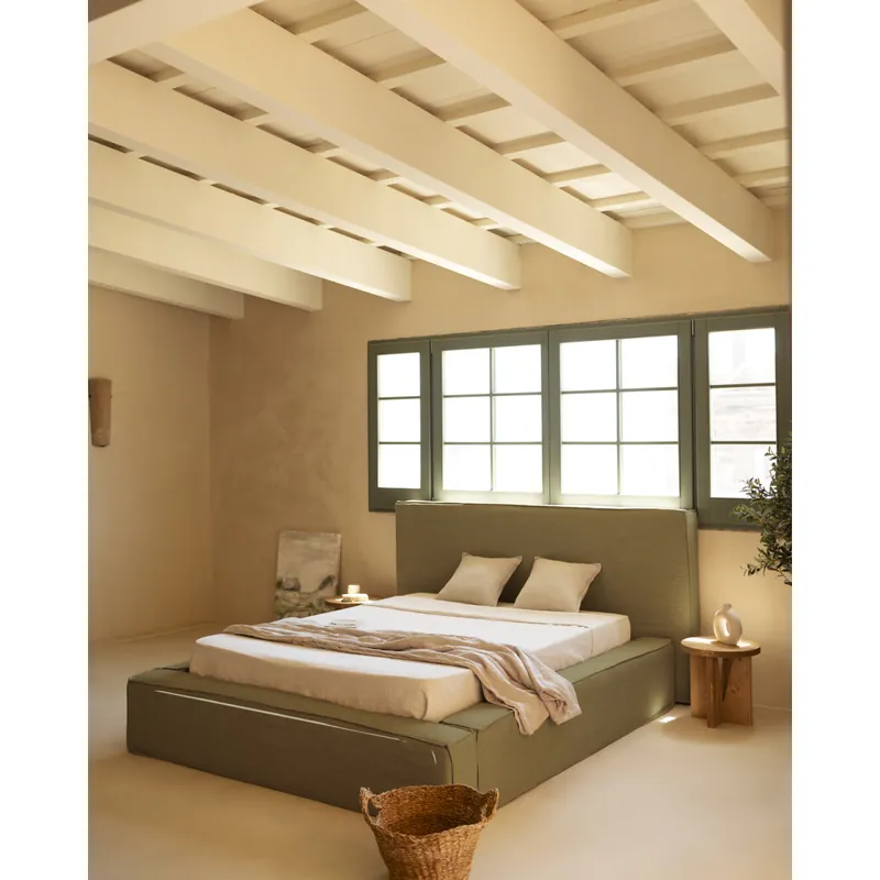 Cama desenfundable de lino verde para colchón de 100x200cm - Dormitorio