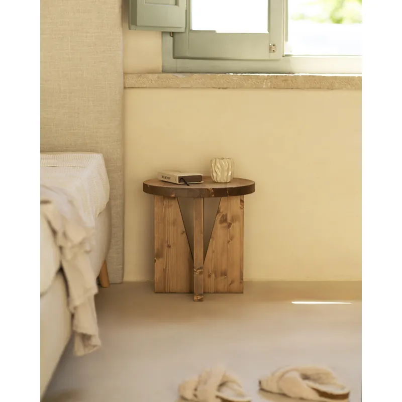 Mesita de noche de madera maciza en tono roble oscuro 40x40cm - Mesitas de noche