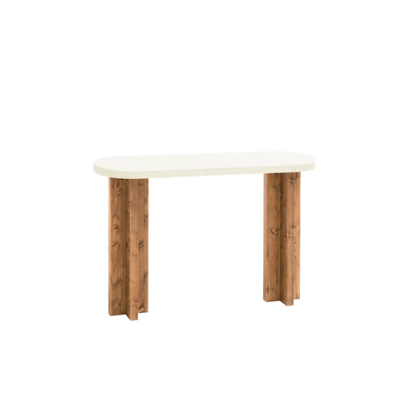 Consola de microcemento y patas de madera en tono roble oscuro de 120x80cm - Cómodas y consolas