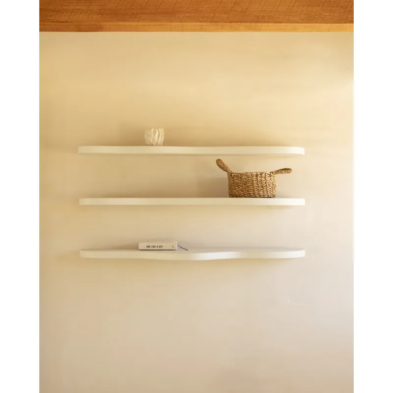 Pack 3 estanterías de microcemento en tono blanco roto de 100cm