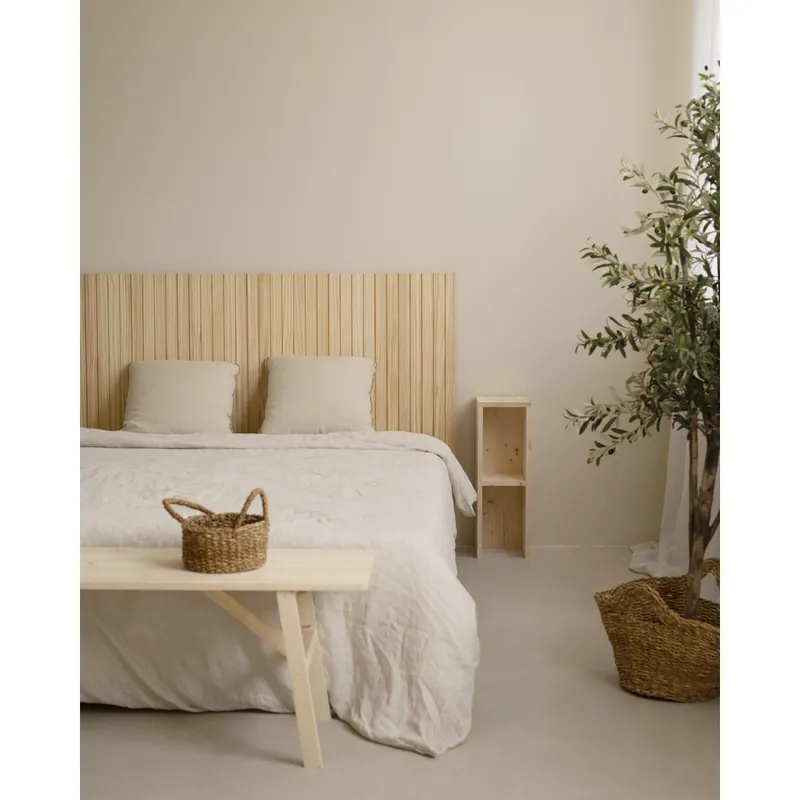 Cabecero ranurado de madera maciza tono natural de 81x60cm - Dormitorio