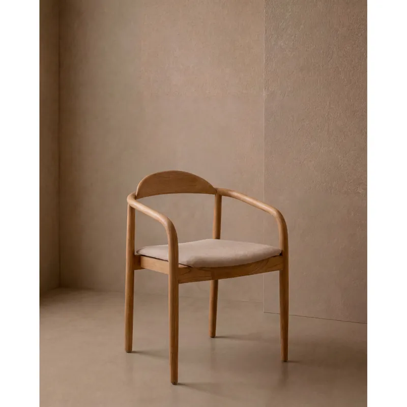 Silla de madera de olmo y asiento acolchado color beige de 78x58cm - Sillas