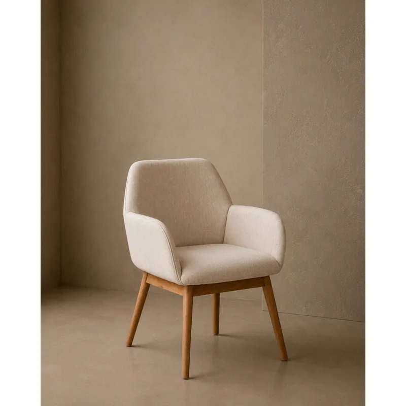 Silla de madera de olmo tapizada en color beige de 83x59cm - Sillas