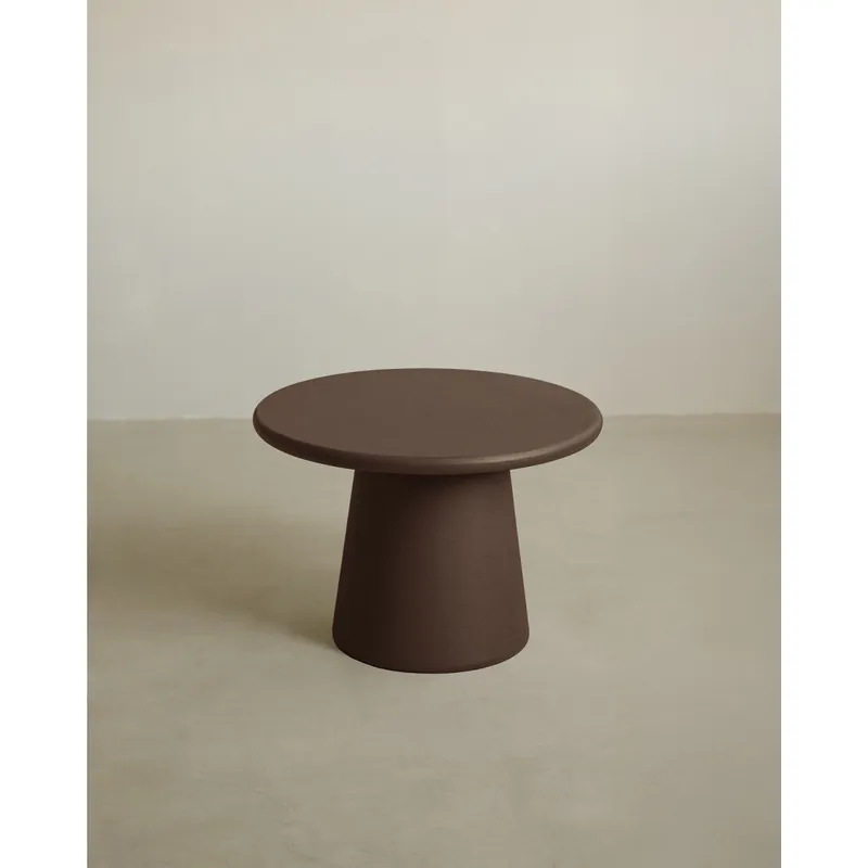 Mesa de centro redonda de microcemento en tono marrón de 60x43cm - Mesas de centro
