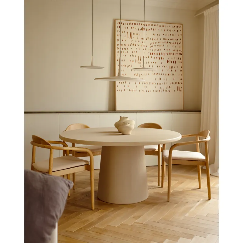 Mesa de comedor redonda de microcemento tono beige de 100cm - Mesas de comedor