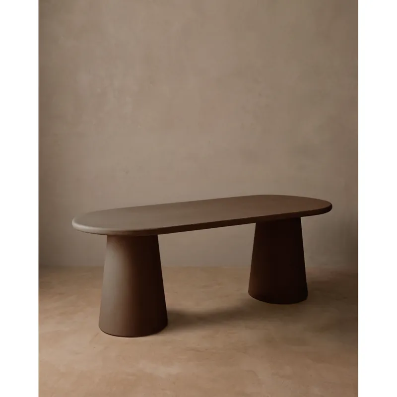 Mesa de comedor ovalada de microcemento tono marrón de 160x80cm - Mesas de comedor
