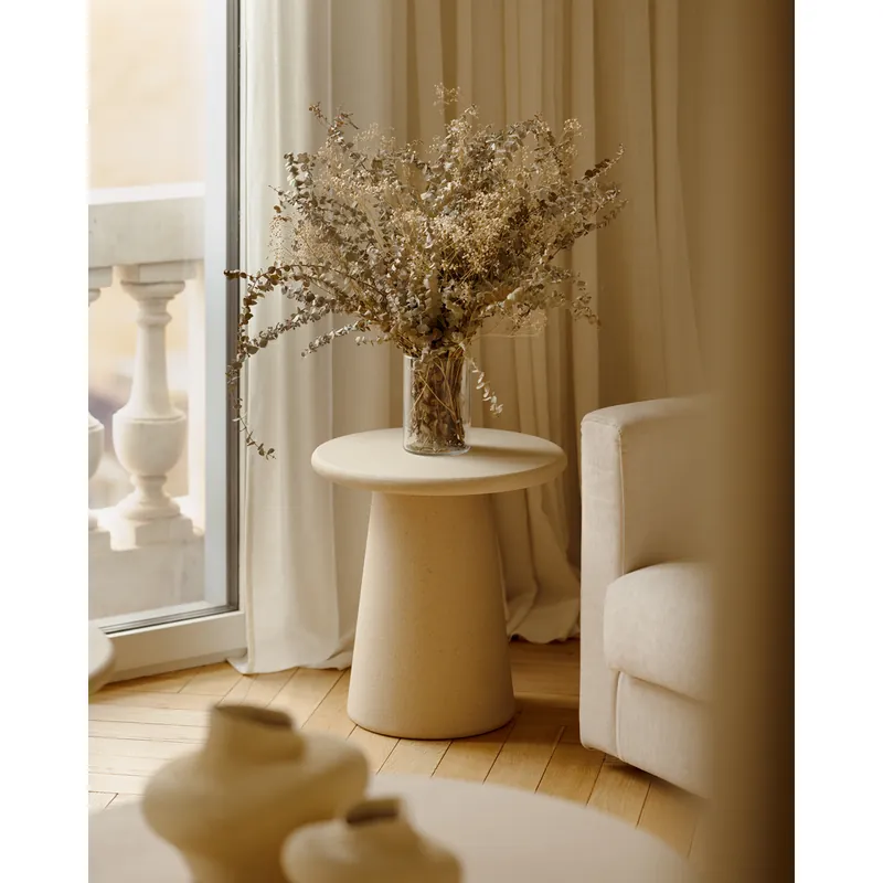 Mesa auxiliar redonda de microcemento en tono beige 45x50cm - Mesas auxiliares