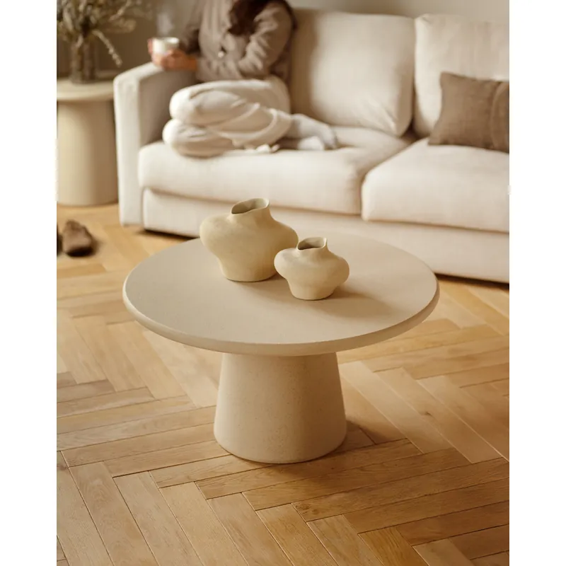 Mesa de centro redonda de microcemento en tono beige de 60x43cm - Mesas de centro