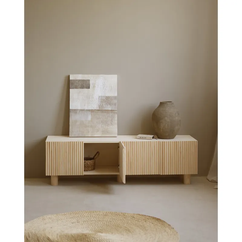 Mueble TV de madera de abeto y pino en tono natural 152x42cm - Muebles TV