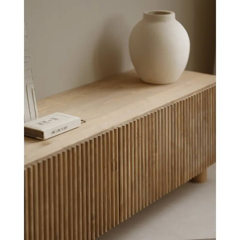 Mueble TV de madera de abeto y pino en tono roble medio 152x42cm - Muebles TV