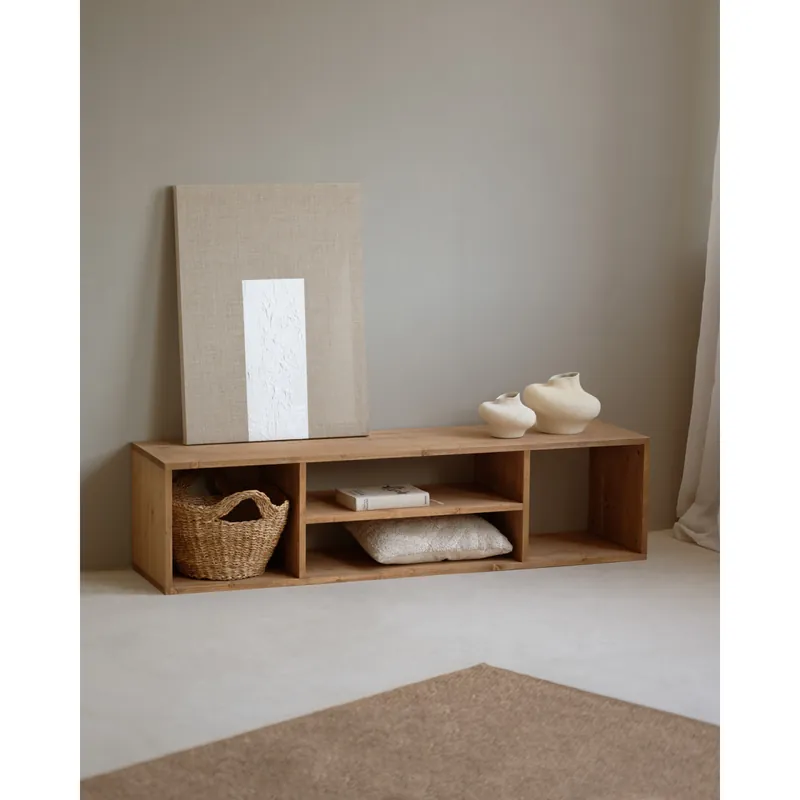 Mueble de TV de madera maciza en tono roble medio de 160x40cm - Muebles TV