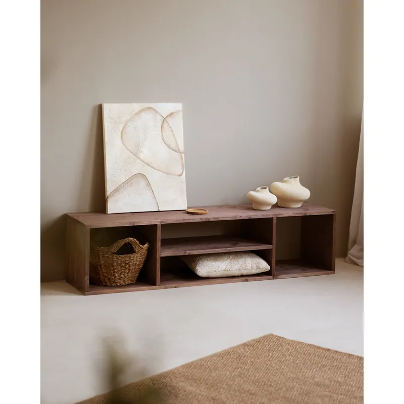 Mueble de TV de madera maciza en tono nogal de 160x40cm - Muebles TV