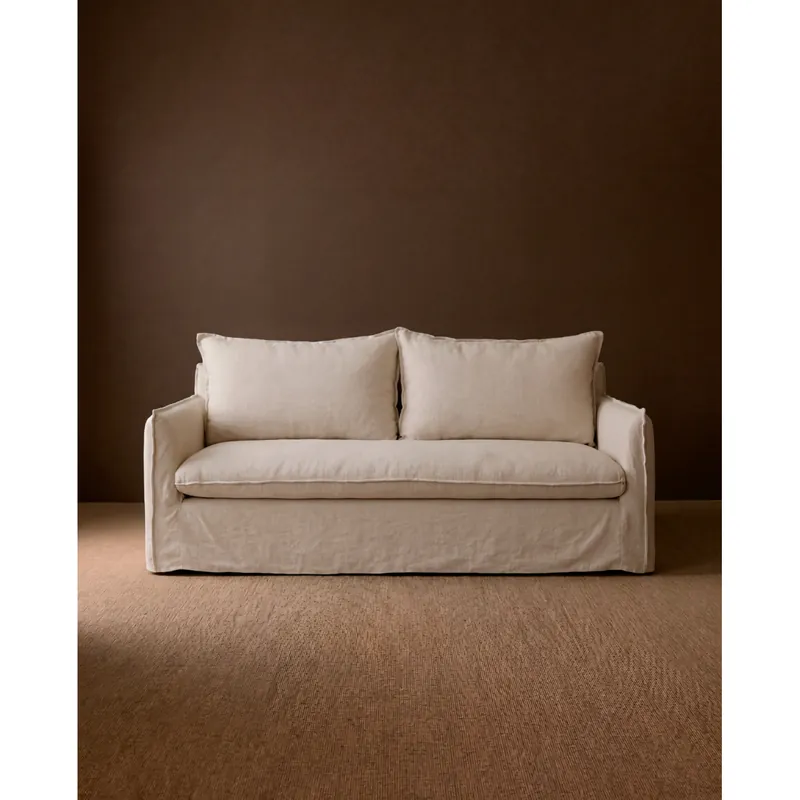 Sofá cama de algodón y lino desenfundable tono beige de 185x95cm - Bestsellers Decowood