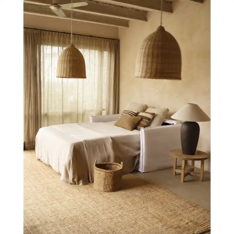 Sofá cama de algodón y lino desenfundable tono blanco de 185x95cm - Mobiliario