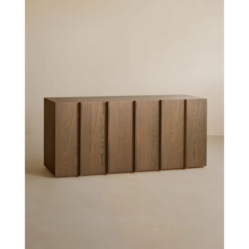 Aparador de chapa de fresno natural con listones en tono avellana en 160x40cm - Envío rápido