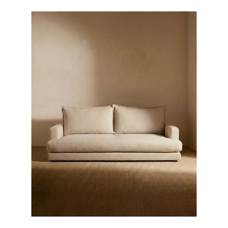 Sofá recto tono beige de 215x105cm - Mobiliario