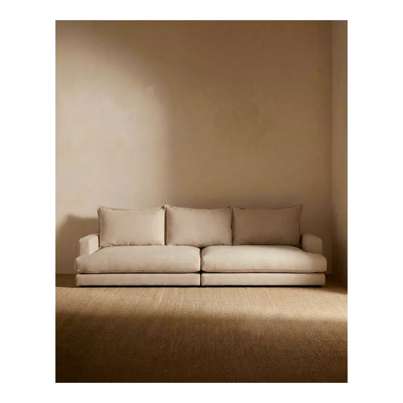 Sofá recto tono beige de 325x105cm - Mobiliario