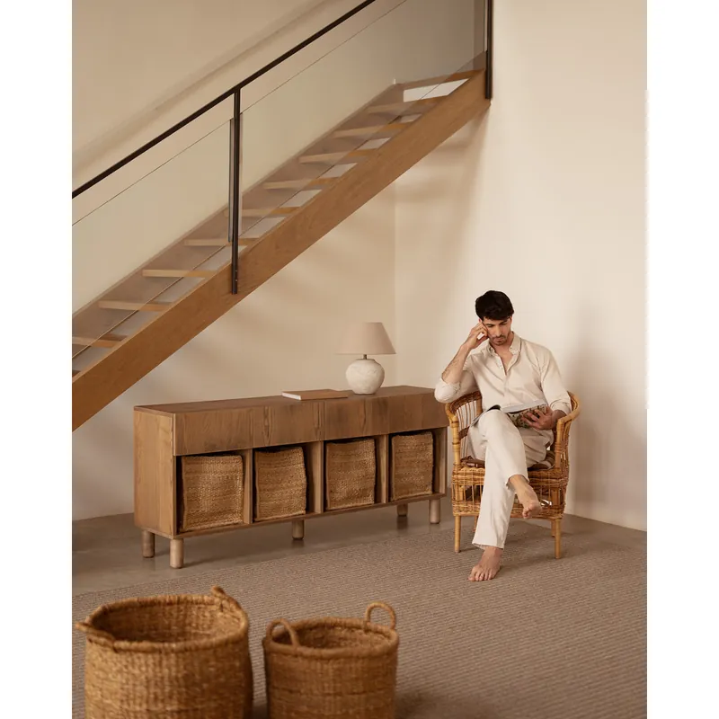 Aparador con 4 cajones de chapa de madera de fresno natural en tono avellana de 176x40cm - Envío rápido
