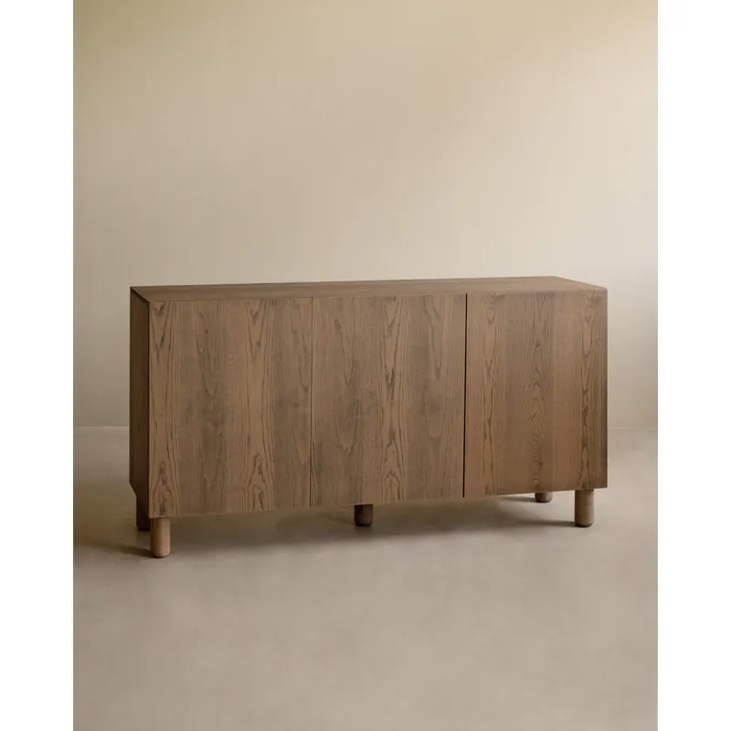 Aparador con 3 puertas de chapa de madera de fresno natural en tono avellana de 160x40cm - Envío rápido
