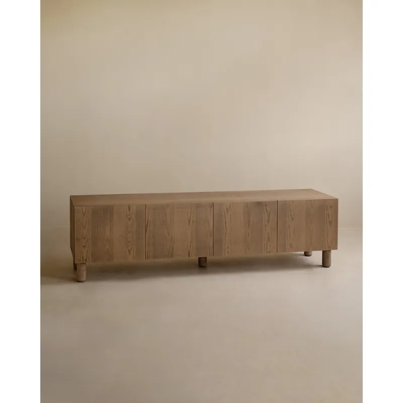 Mueble TV de chapa de madera de fresno natural en tono avellana en 160x40cm - Muebles TV