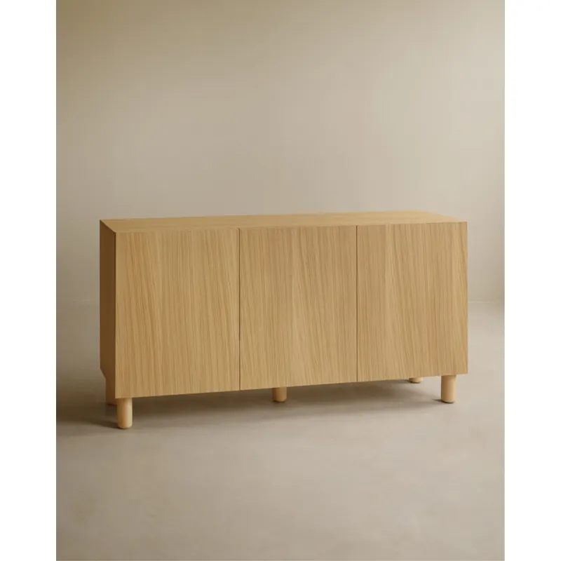 Aparador con 3 puertas de chapa de madera de roble natural de 160x40cm - Envío rápido