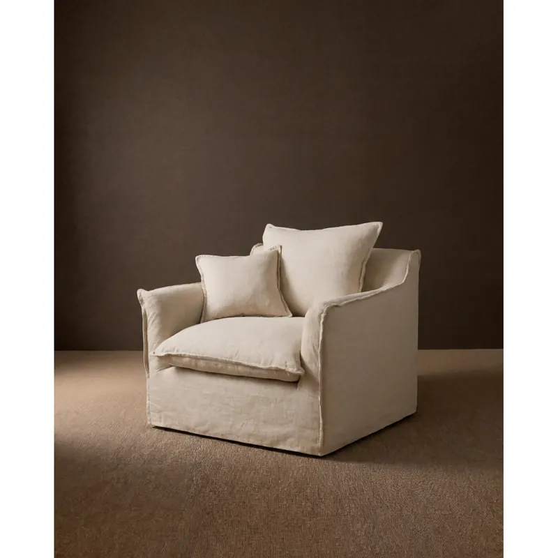 Sillón de algodón y lino desenfundable tono beige de 98x90cm - Bestsellers Decowood