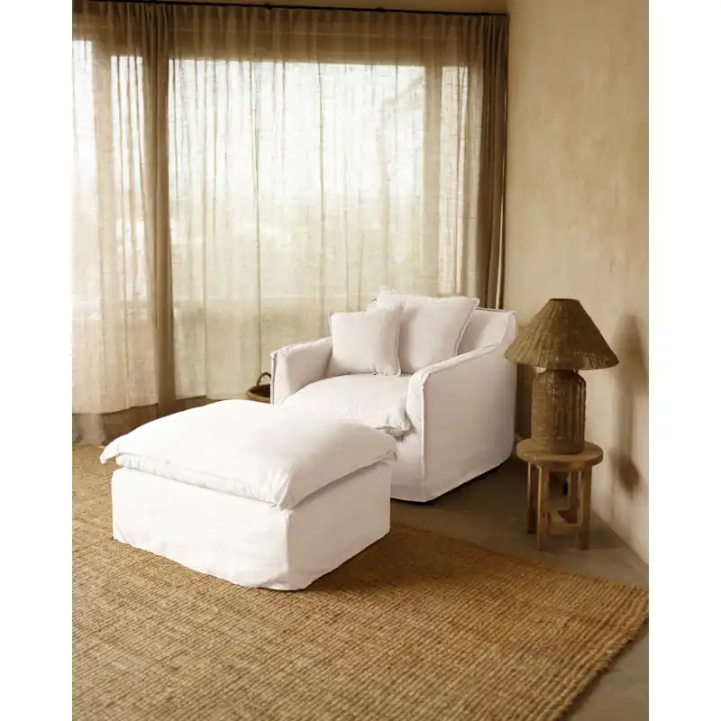 Sillón de algodón y lino desenfundable tono blanco de 98x90cm - Envío rápido
