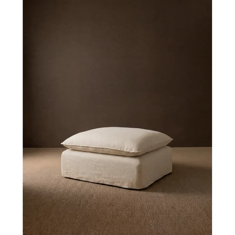 Puff de algodón y lino desenfundable tono beige de 90x72cm - Envío rápido