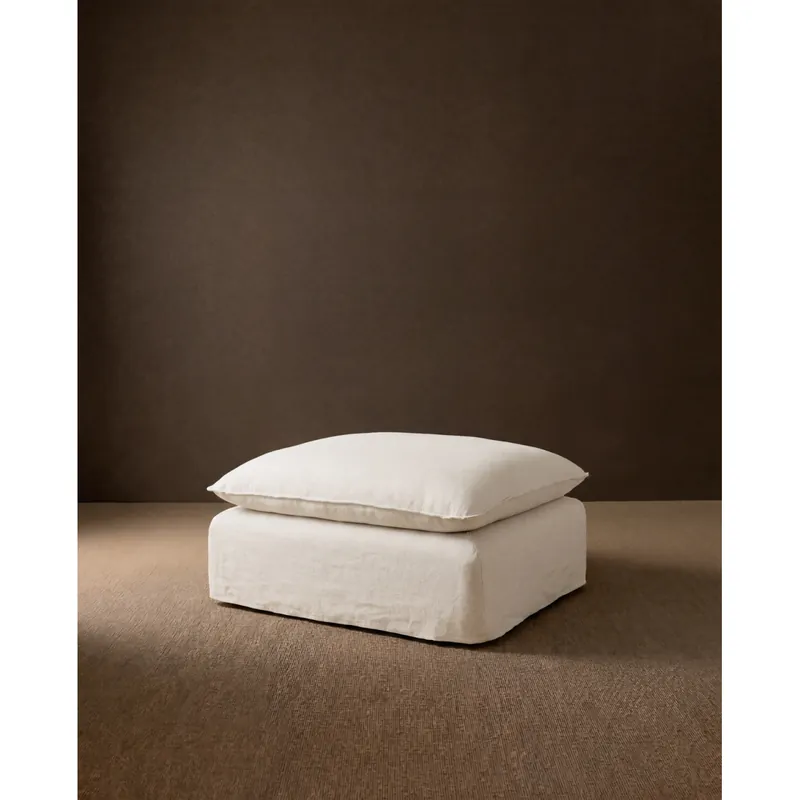 Puff de algodón y lino desenfundable tono blanco de 90x72cm - Envío rápido