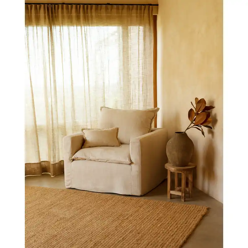 Sillón de algodón y lino desenfundable tono beige de 108x96cm - Bestsellers Decowood