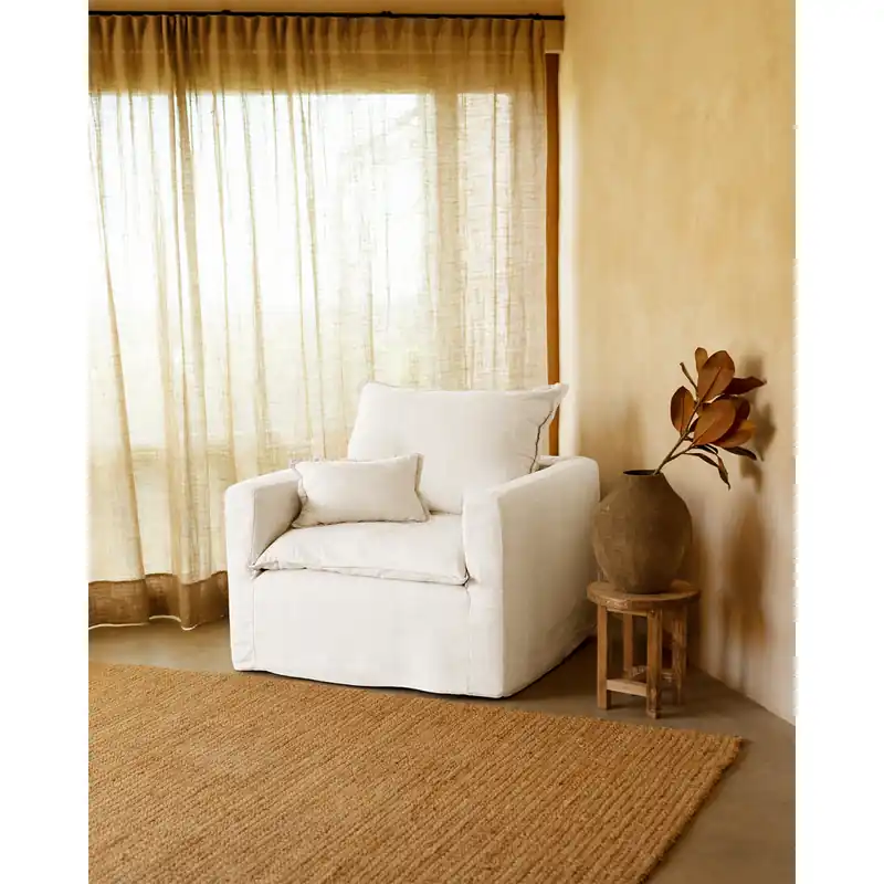 Sillón de algodón y lino desenfundable tono blanco de 108x96cm - Mobiliario