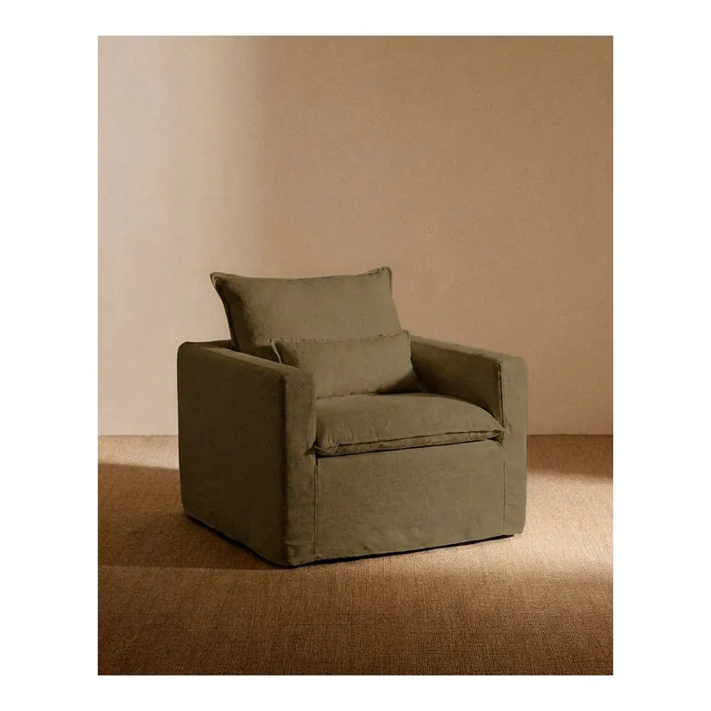 Sillón de algodón y lino desenfundable tono verde de 108x96cm - Mobiliario