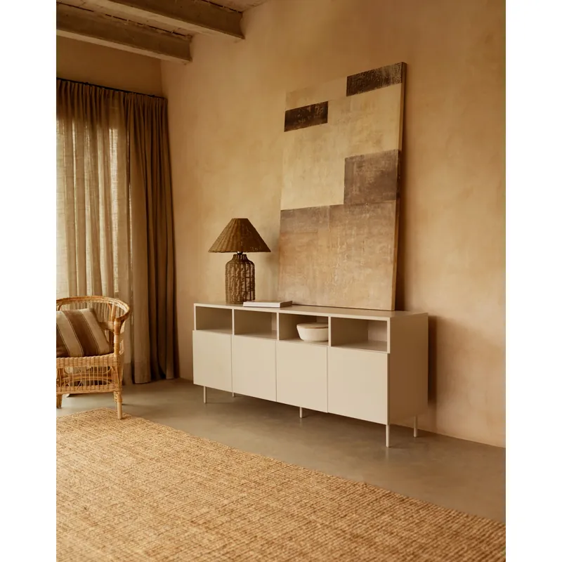 Aparador con 4 puertas lacado en tono arena de 176x40cm - Envío rápido