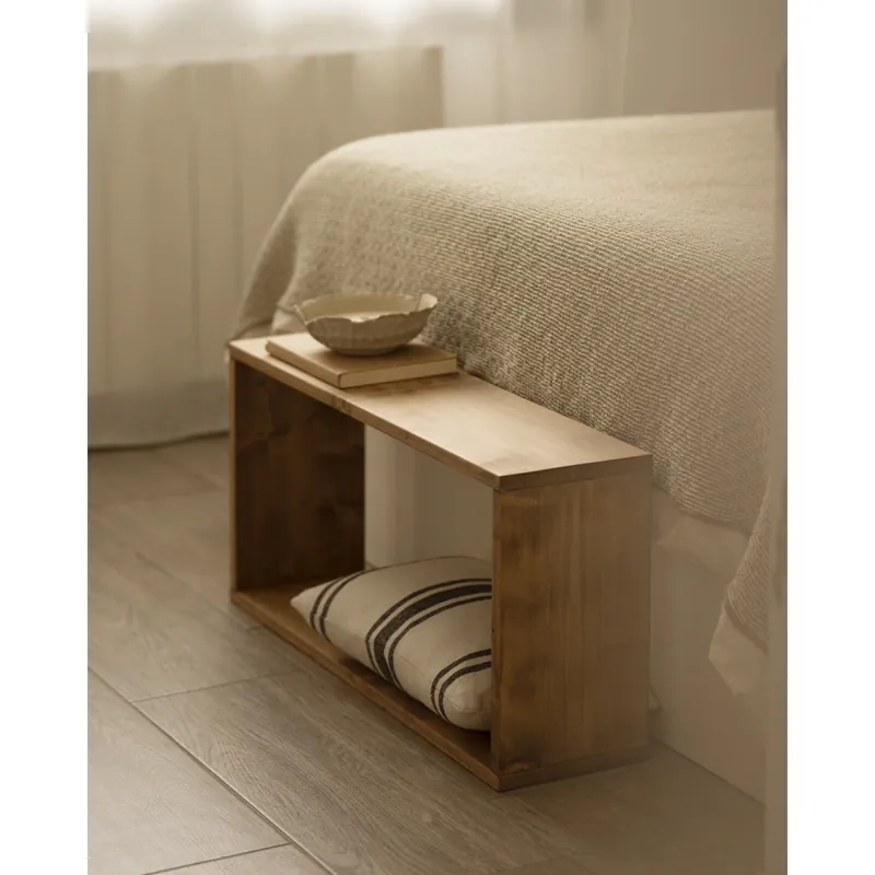 Mueble auxiliar de madera maciza en tono roble oscuro - Mesitas de noche